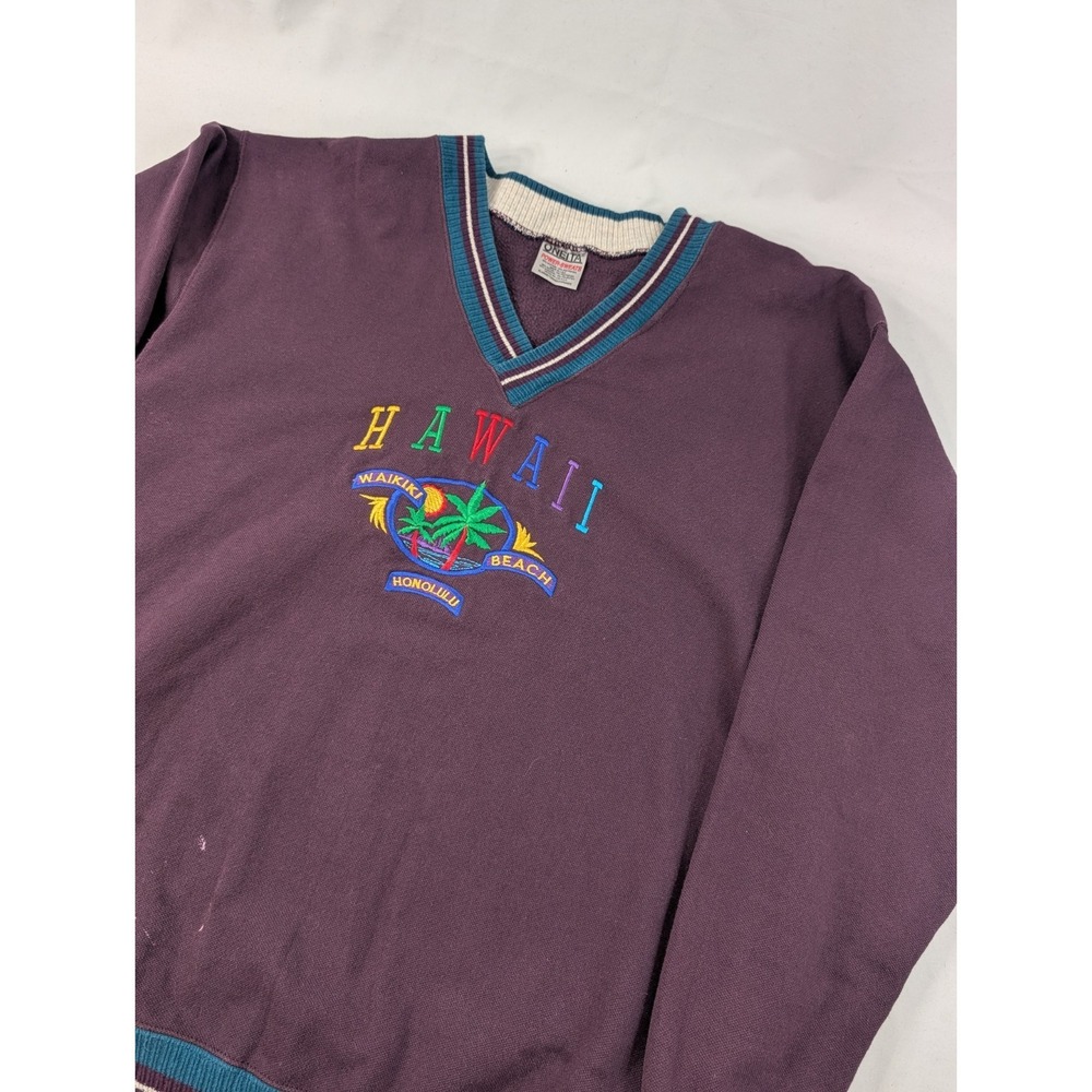 Hawaii Sweatshirt Green Mens XL Crewneck Pullover Embroidered USA Oneita Purple